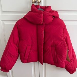 GAP Cherry Red Hooded Puffer Jacket